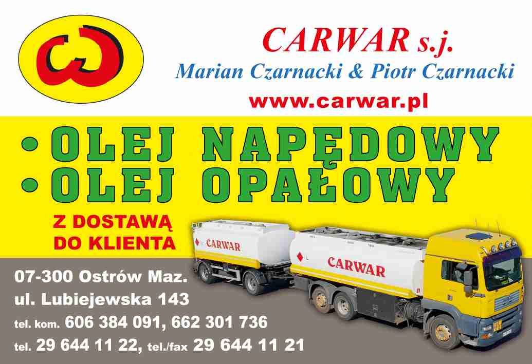 "CARWAR" Spółka Jawna - olej opałowy OSTRÓW MAZOWIECKA olej opałowy OSTRÓW MAZOWIECKA